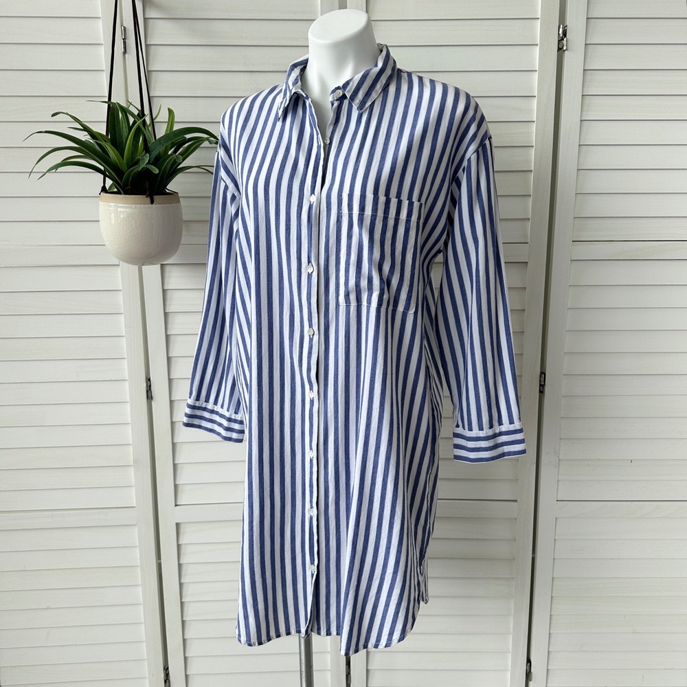 Velvet by Graham & Spencer Striped Shirt Dress Blue White Cotton‎ Size M